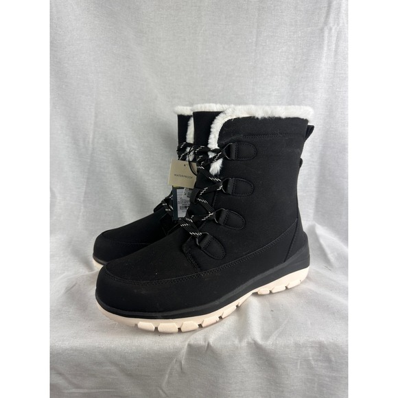 Universal Thread Shoes - Universal Thread Jeti Waterproof Winter Boots Black Faux Fur Trim Size 10 NEW